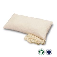 La almohada de lana virgen Prolana incluye una suave funda exterior de algodón orgánico de gran pureza antialergias.