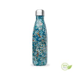 Botella de acero inoxidable isotérmica Qwetch 500 ml con flores azul 