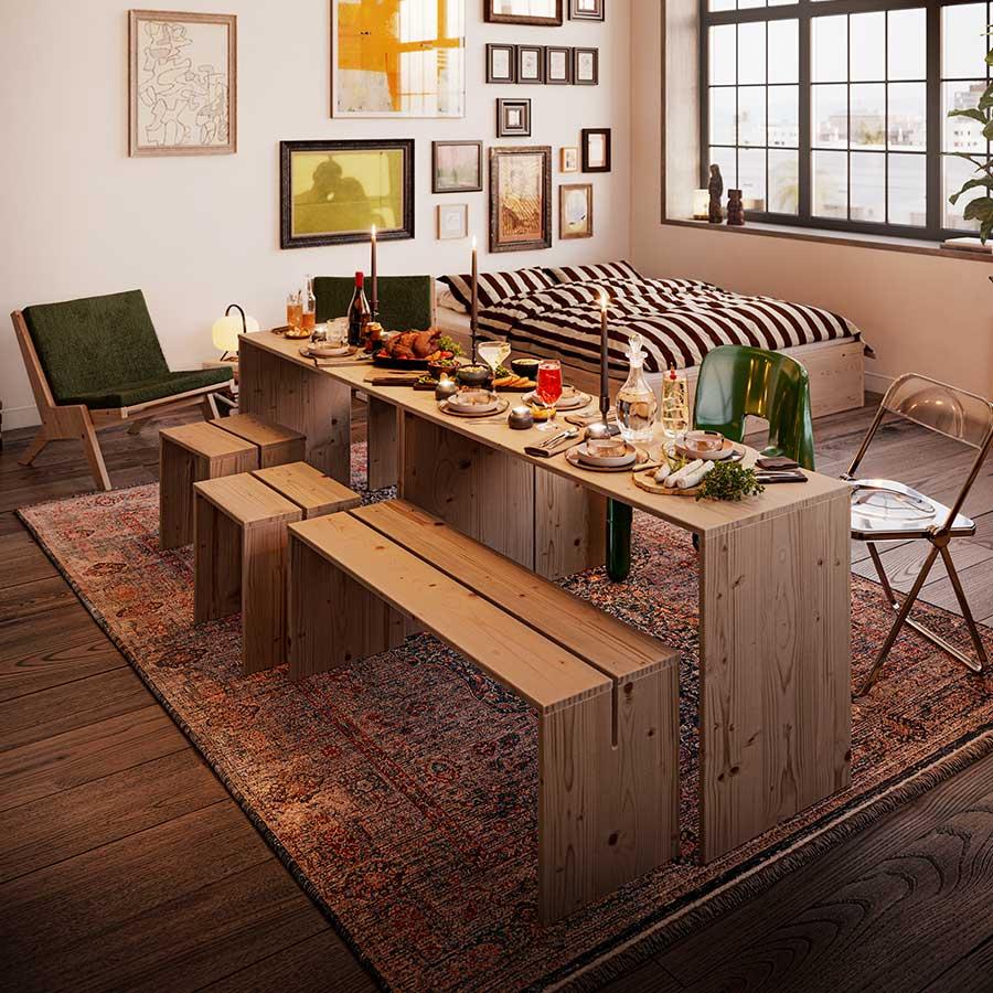 Conjunto Mesa de comedor, banco y taburetes Join-in