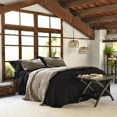 Juego de cama de lino bicolor natural y negro