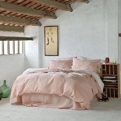 Juego de cama de lino rosa