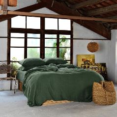 Juego de cama de lino verde hoja