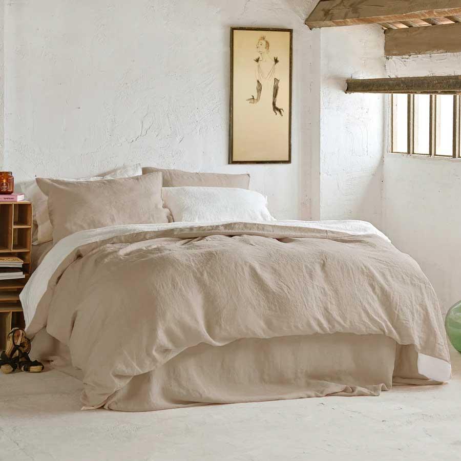  Juego de cama de lino Natural y Blanco