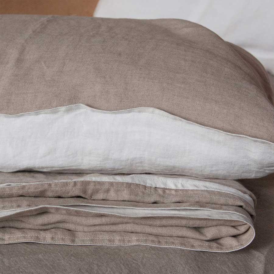  Juego de cama de lino Natural y Blanco